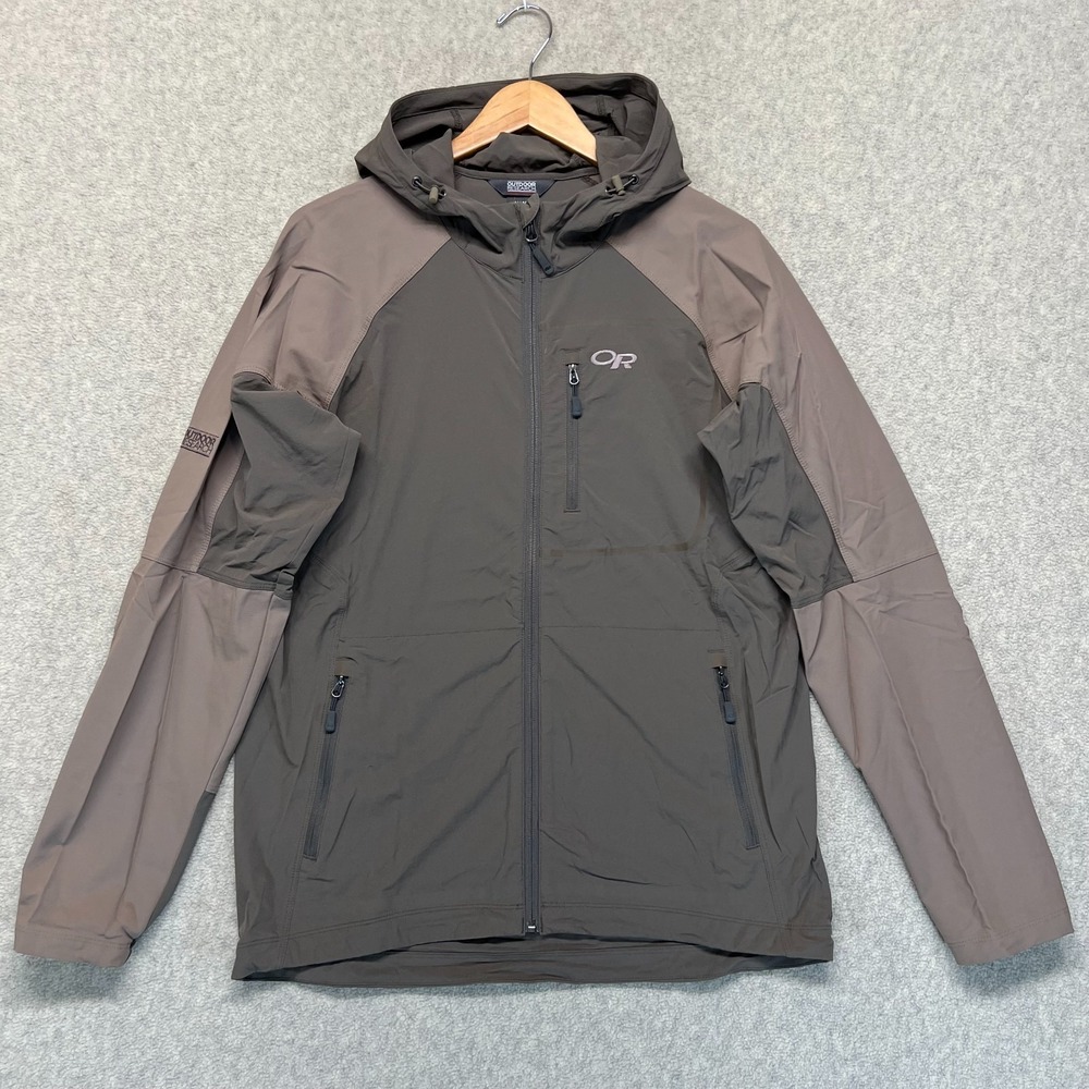 Outdoor Research Mens Ferrosi Hooded Windbreaker Jacket Gray Stretch UPF 50+ M